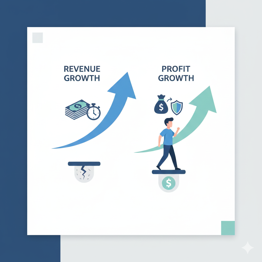 Visual explaining revenue, profit, and scaling concepts in small business growth strategies