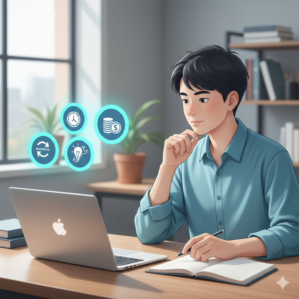 Student choosing a small business idea based on skills, time, and budget
