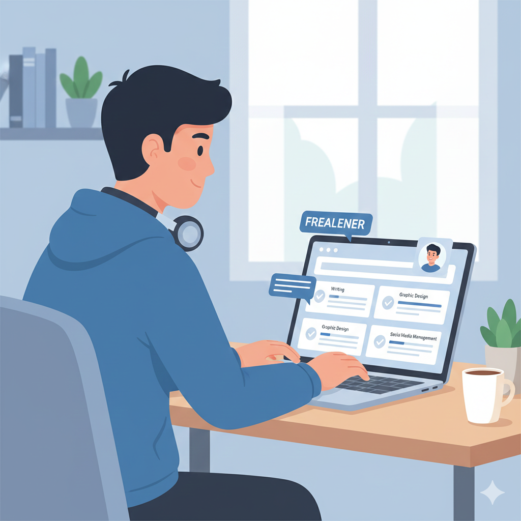 Freelancing business for students offering writing, design, and social media services online