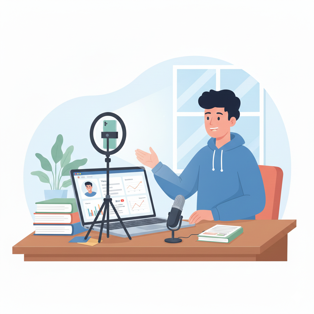 Student content creator building a YouTube or TikTok business from home