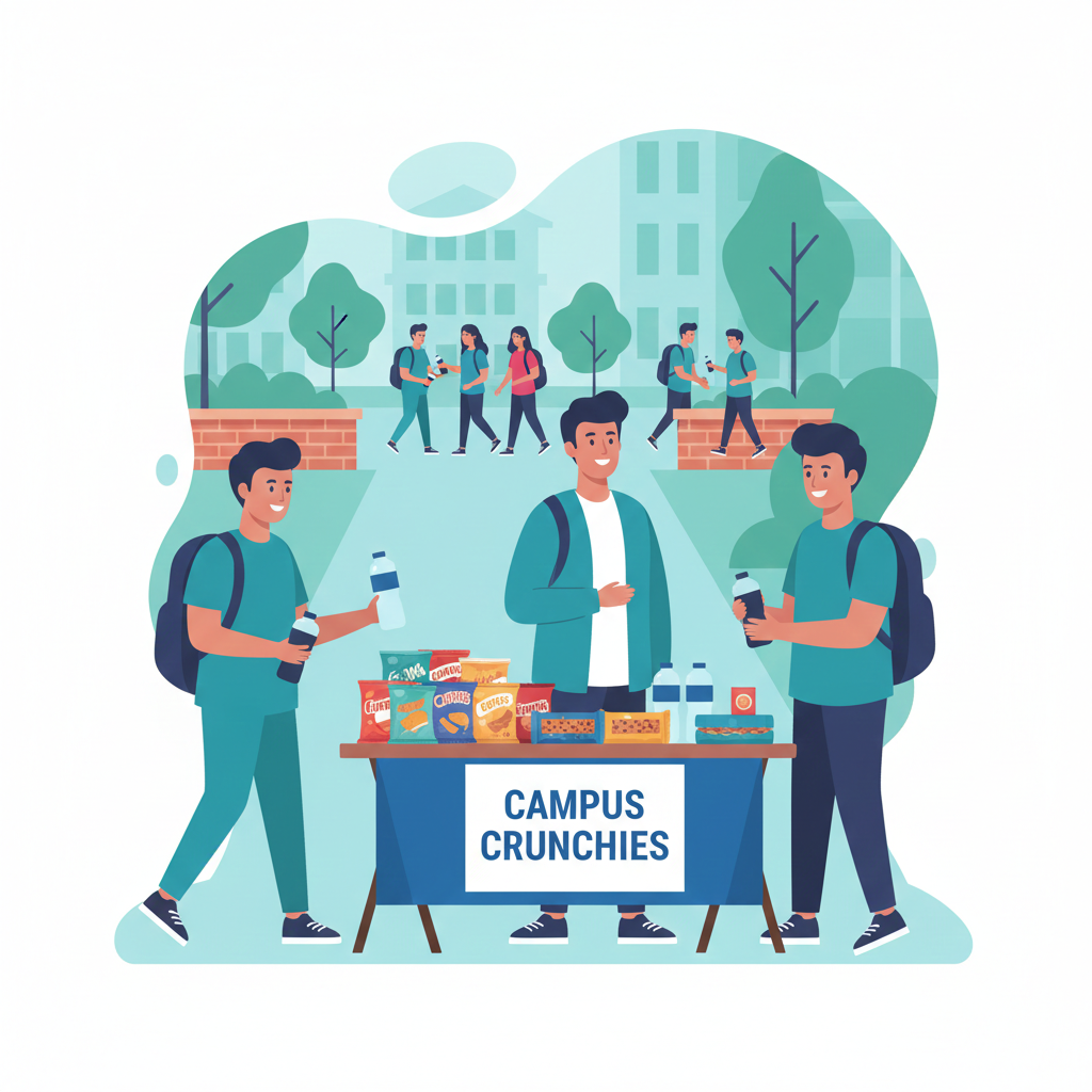 Student selling snacks on campus as a small business with low startup cost