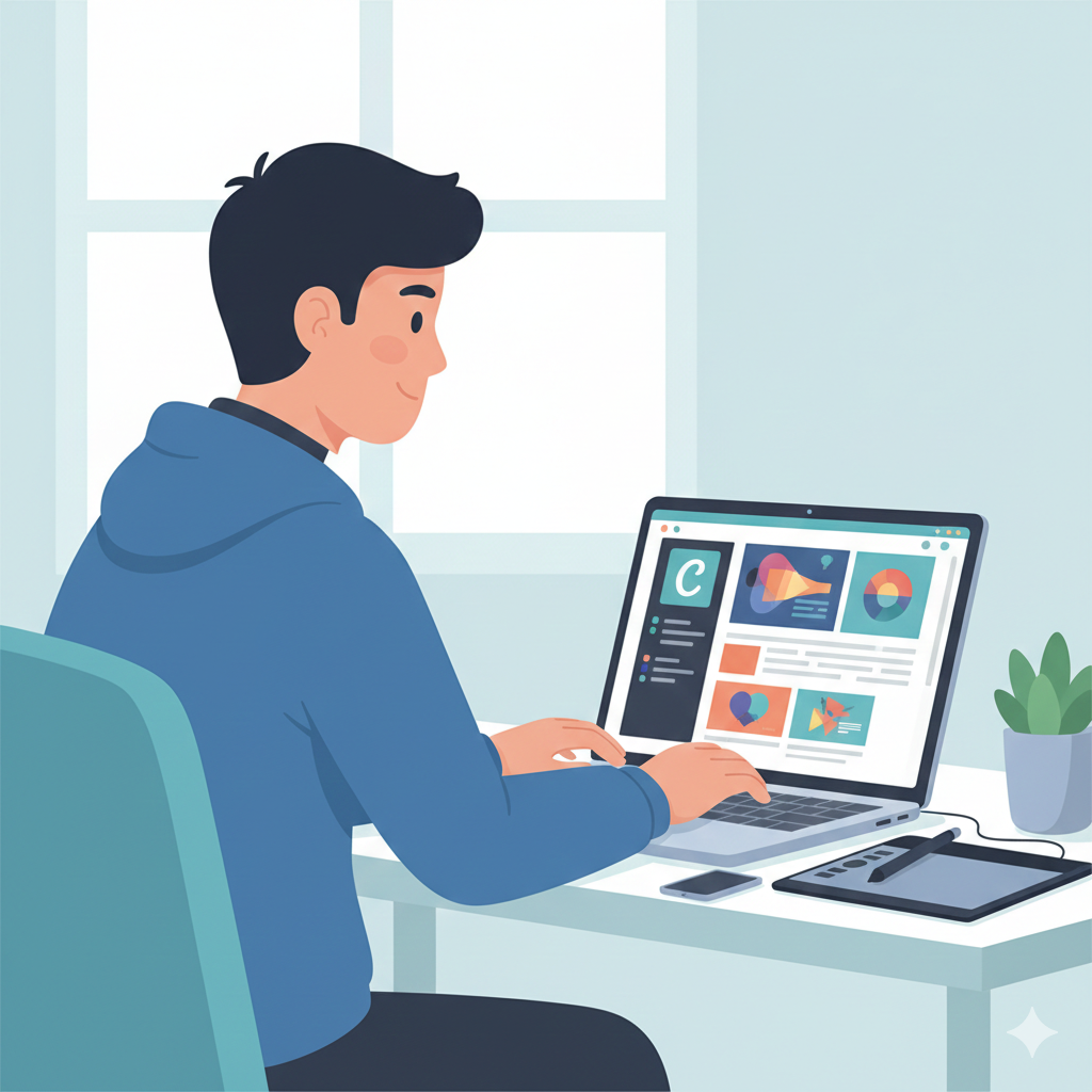 Student offering graphic design and Canva services to clients online