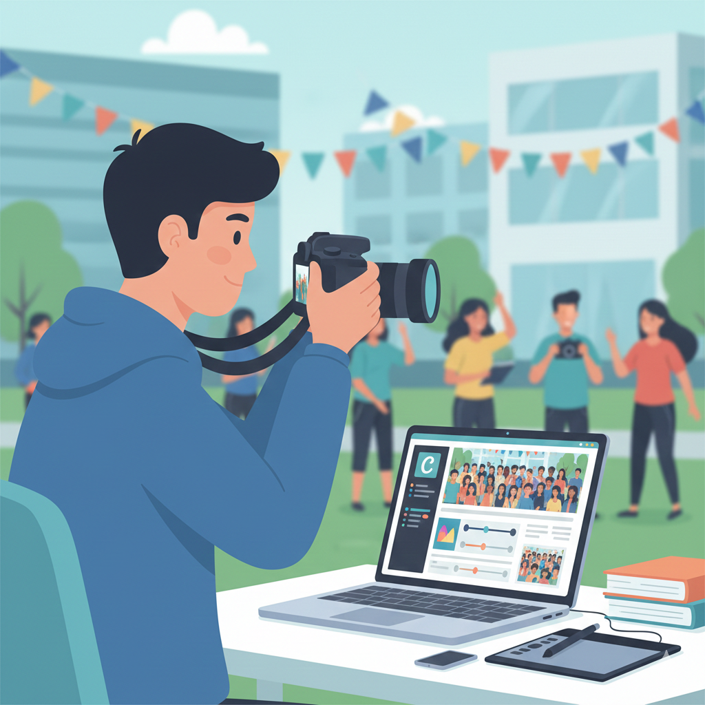 Student running a photography business for events and campus activities