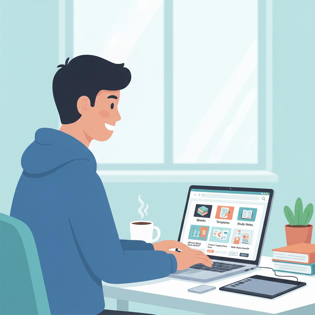 Student selling digital products like ebooks and templates online