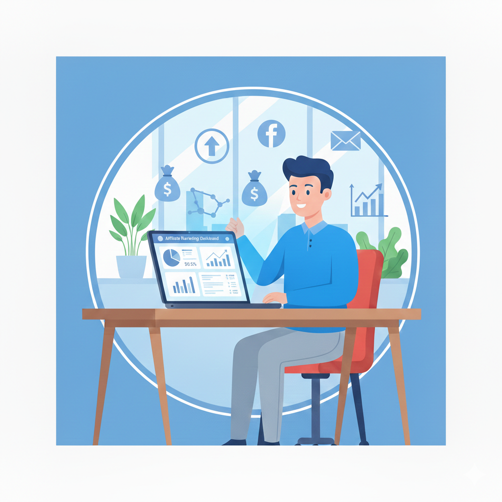 Affiliate marketer analyzing website traffic and earning commissions online