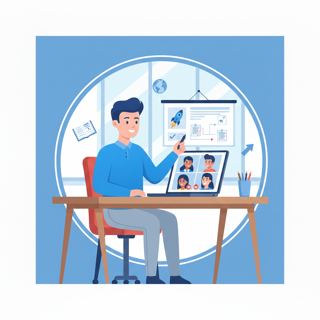 Online tutor teaching students through a laptop as a low capital business idea