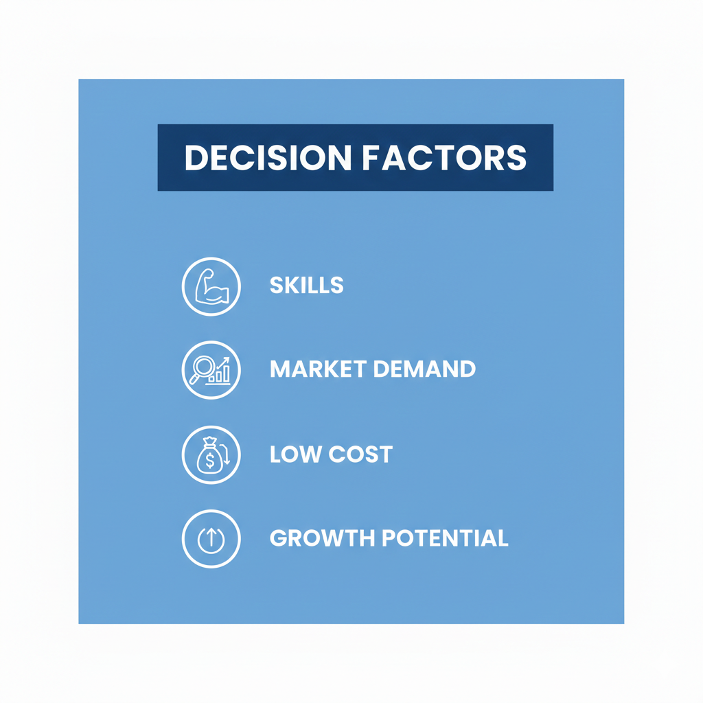 Checklist showing how to choose the right low capital business idea based on skills and market demand
