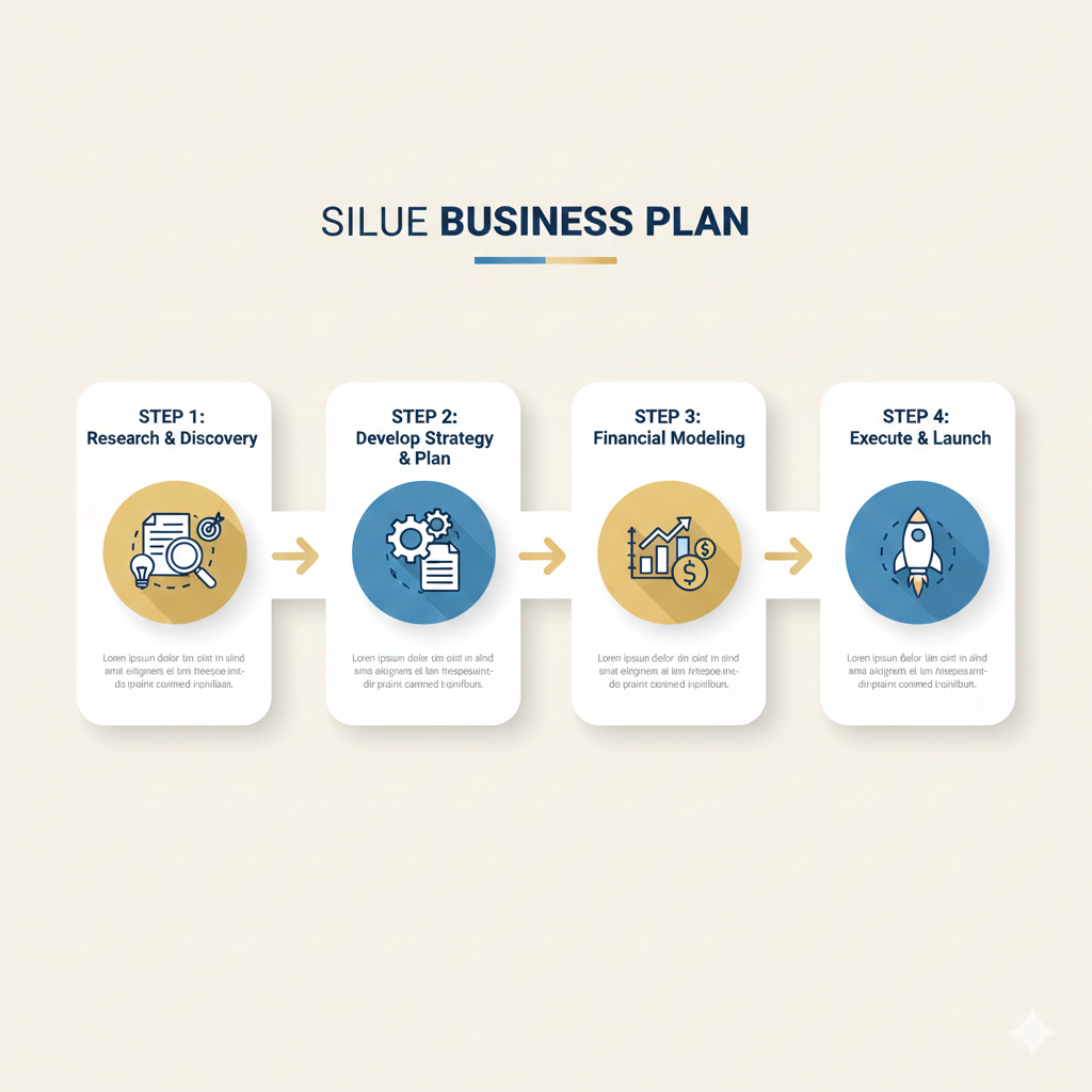 Step-by-step business plan for startups showing planning, research, and execution stages
