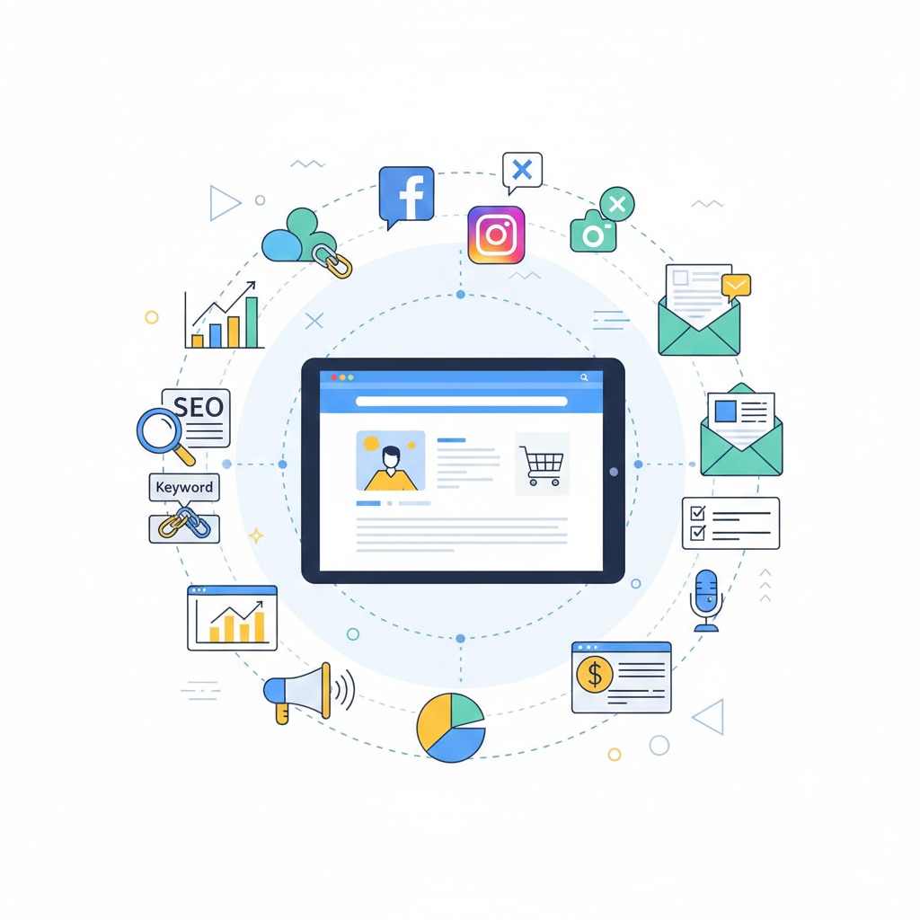 ecommerce business tips for digital marketing strategies including SEO, social media marketing, email campaigns, and paid advertising