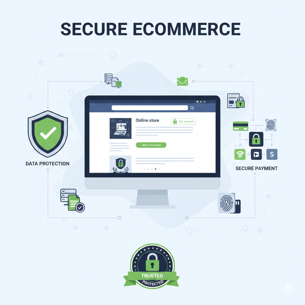 ecommerce business tips focusing on website security, secure online payments, data protection, and customer privacy