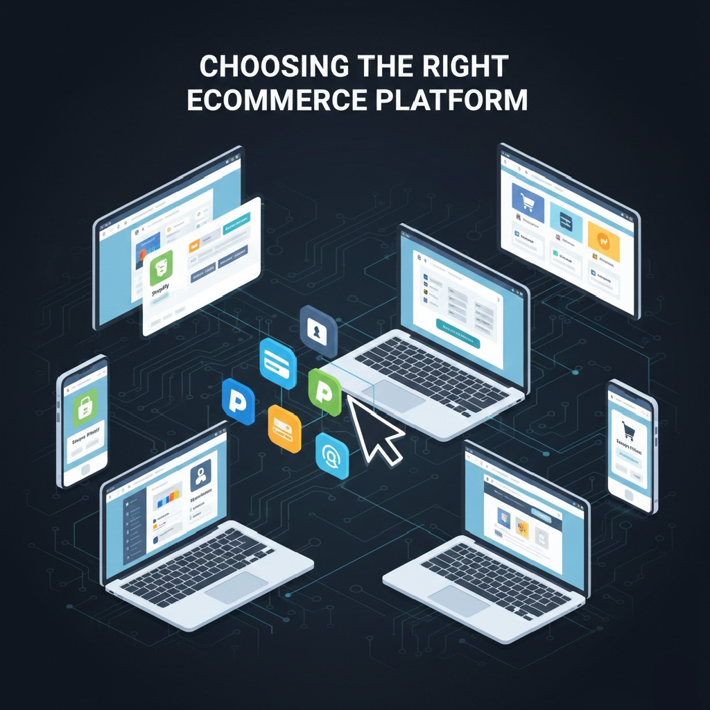 ecommerce business tips for choosing the right ecommerce platform, showing online store setup, website builders, and payment integrations