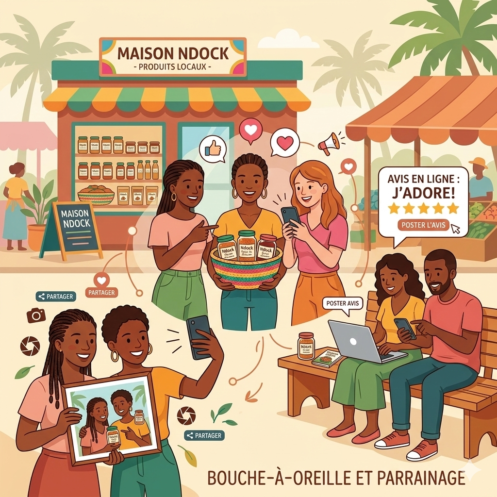 HOW TO MARKET YOUR SMALL BUSINESS IN 2026 (WITHOUT WASTING A KOBO ON ADS) Happy customers sharing products, leaving online reviews, and referring friends, illustrating referral and word-of-mouth marketing strategies."