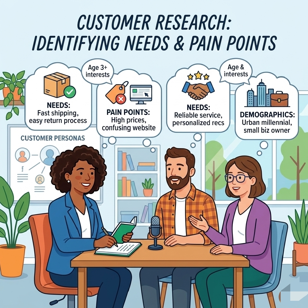 HOW TO MARKET YOUR SMALL BUSINESS IN 2026 (WITHOUT WASTING A KOBO ON ADS) Small business owner interviewing customers, taking notes, analyzing customer needs and pain points to improve marketing.