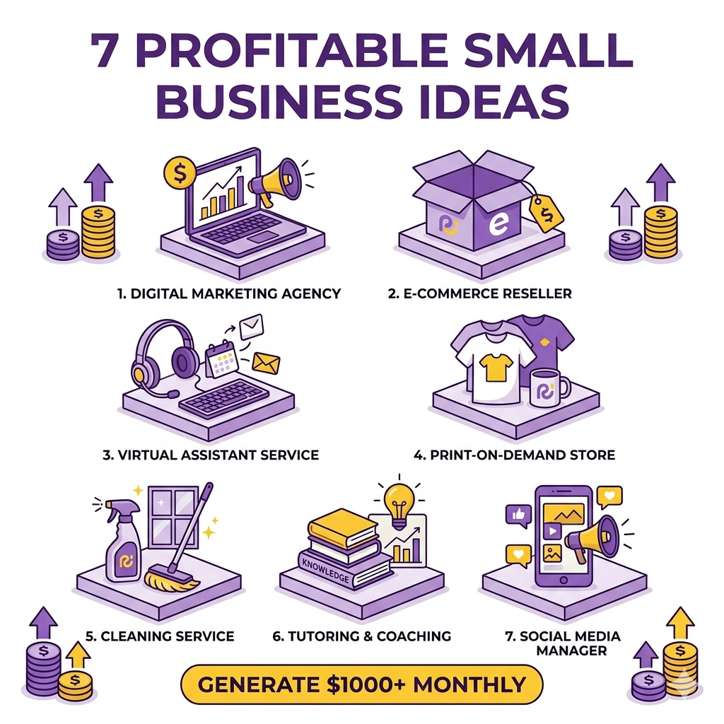 7 PROFITABLE SMALL BUSINESS IDEAS TO GENERATE $1,000+ MONTHLY IN 2026