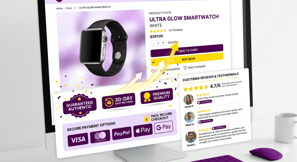Trust signals helping customers feel confident buying from an online store