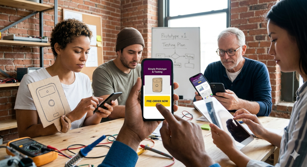HOW TO VALIDATE A BUSINESS IDEA BEFORE INVESTING: STOP WASTING CASH ON WRONG PRODUCTS MVP testing through landing pages, prototypes, and pre-orders for business validation in purple and yellow theme