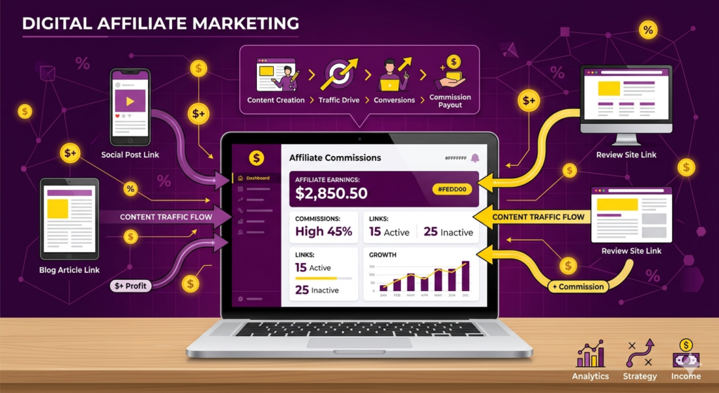 Affiliate marketing business earning commission through online promotion
