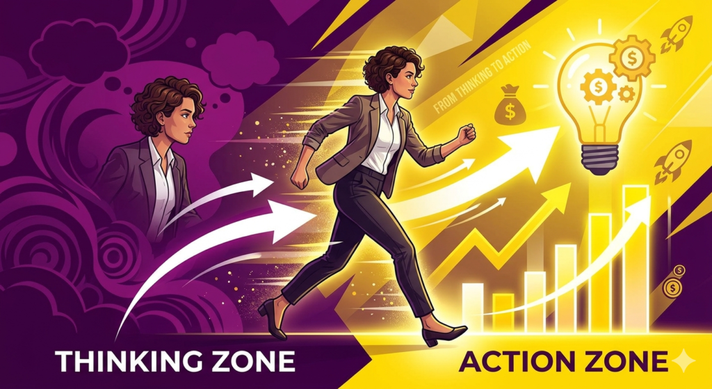Taking fast action to start a business idea instead of overthinking.