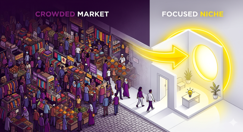 Finding low competition business opportunities in a crowded market.