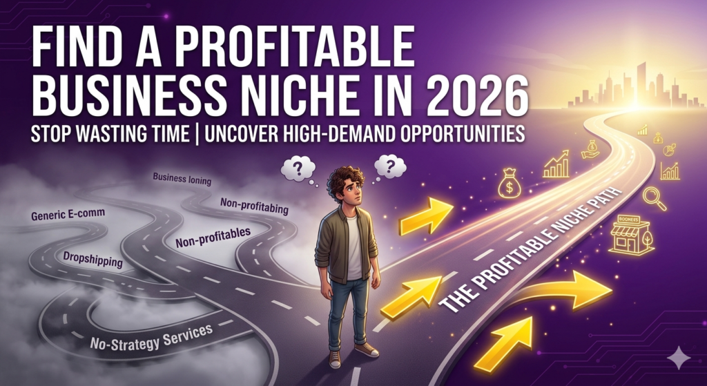 Profitable business niche guide showing clear path from confusion to success using business strategy visualization