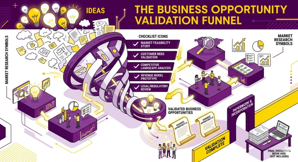 Business idea validation process before legal registration.